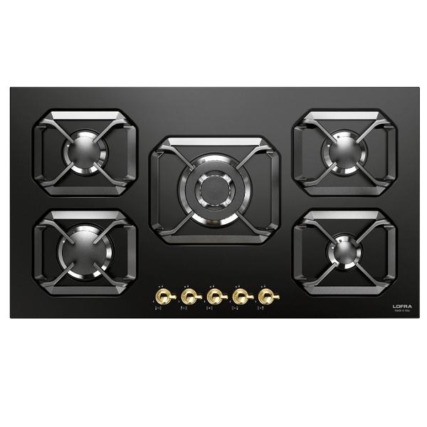 lofra-dolcevita-hrnm9a0-plaque-gaz-5-feux-noir-laiton-90cm image 1
