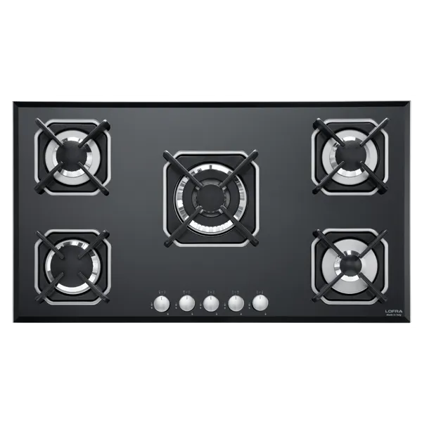 lofra-hgn9e0-table-de-cuisson-gaz-90-cm-verre-noir-5-feux image 1