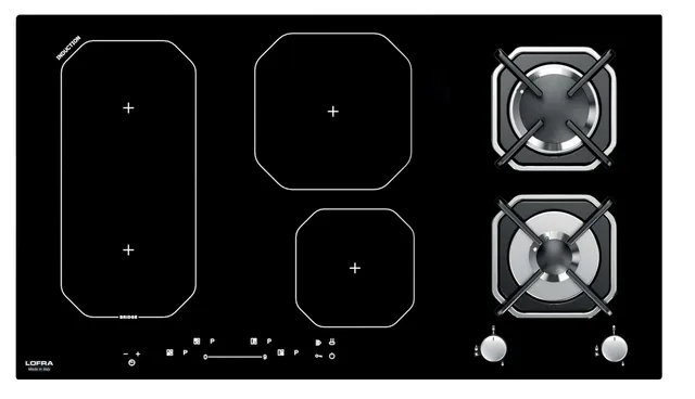 lofra-hgn924i-plaque-mixte-gaz-induction-90-cm-verre-noir image 1