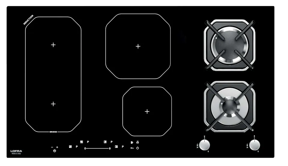 lofra-hgn924i-plaque-mixte-gaz-induction-90-cm-verre-noir image 1