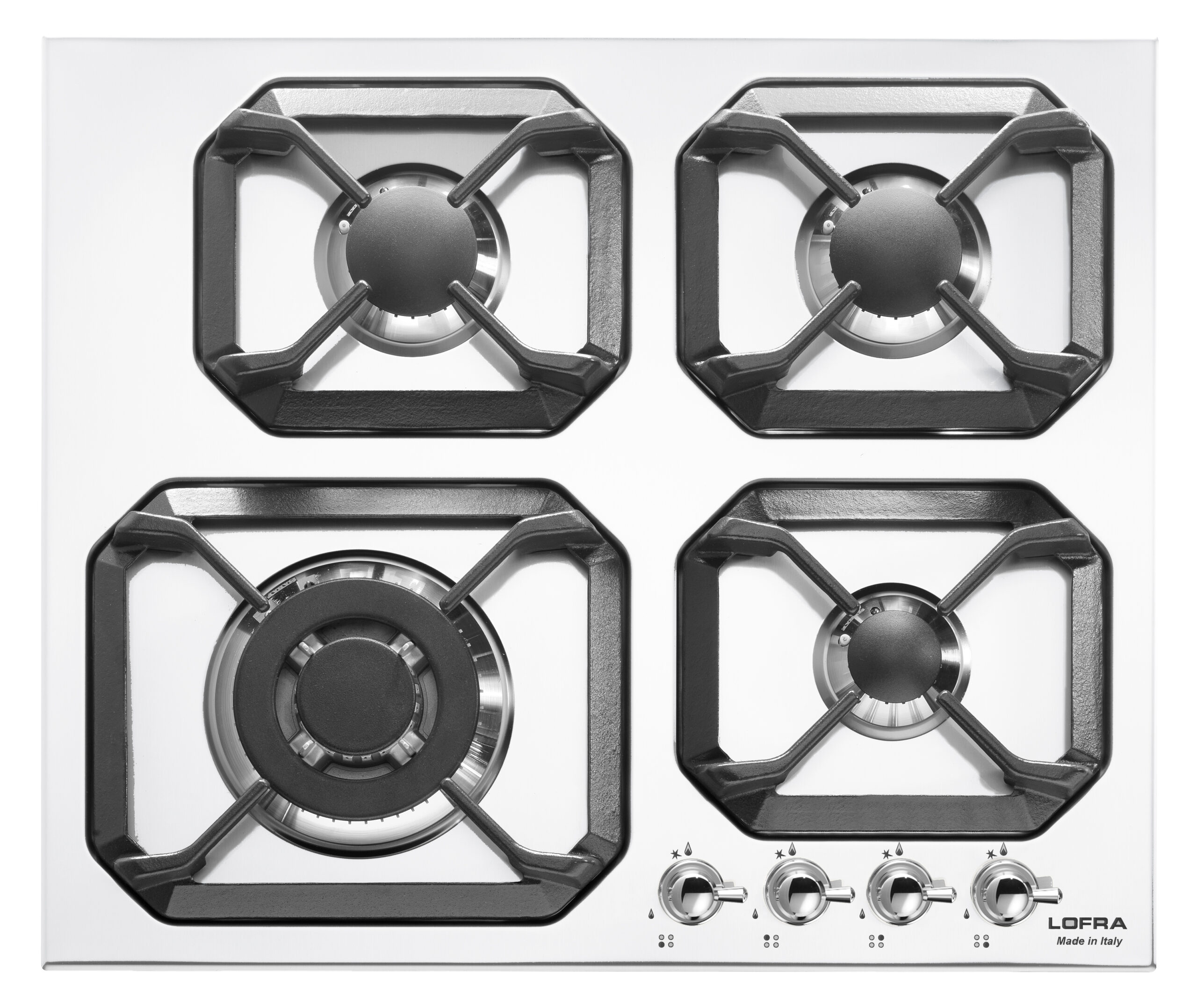 lofra-dolcevita-hrbp6g0-plaque-gaz-blanc-perle-chrome-triple-couronne image 1