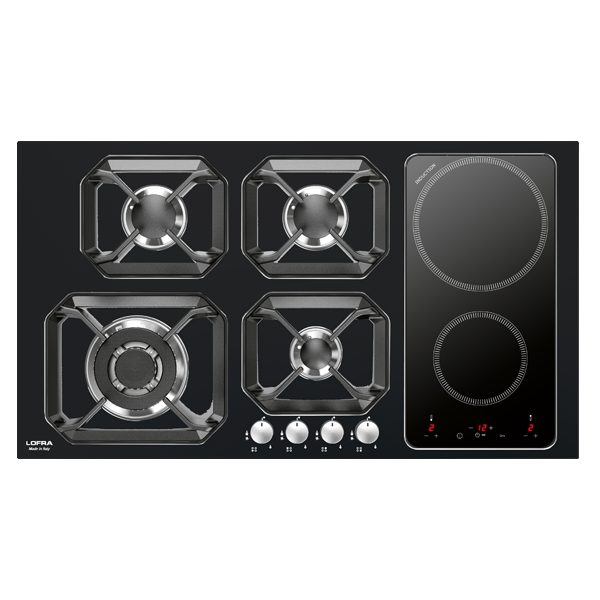 lofra-hlnm9g2i-plaque-mixte-gaz-induction-90-cm-noir image 1
