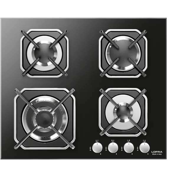 lofra-hgn6g0-plaque-gaz-60-cm-verre-noir-3-feux-inox image 1