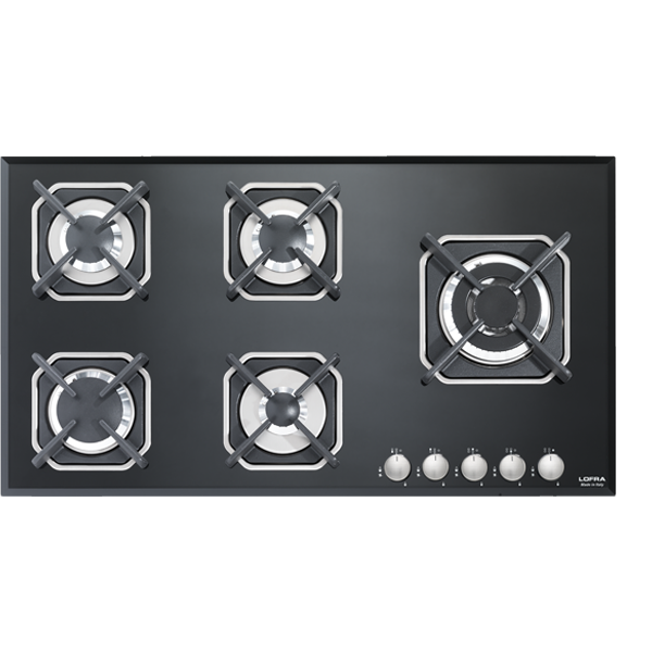 lofra-hgn950-table-de-cuisson-gaz-90-cm-verre-noir-4-feux image 1