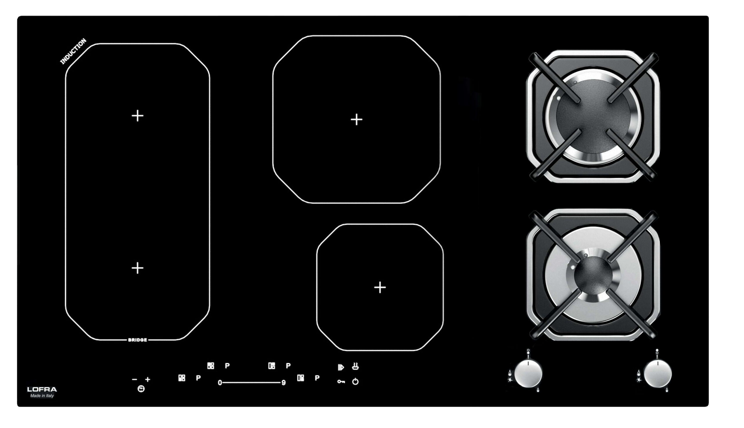 lofra-hgn924i-plaque-mixte-gaz-induction-90-cm-verre-noir image 1