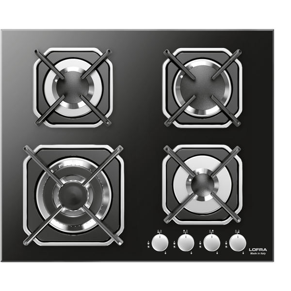 lofra-hgn6g0-plaque-gaz-60-cm-verre-noir-3-feux-inox image 1