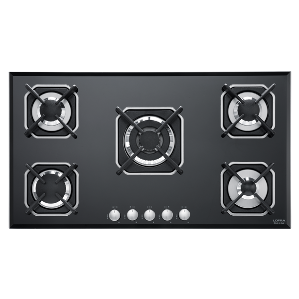 lofra-hgn9e0-table-de-cuisson-gaz-90-cm-verre-noir-5-feux image 1